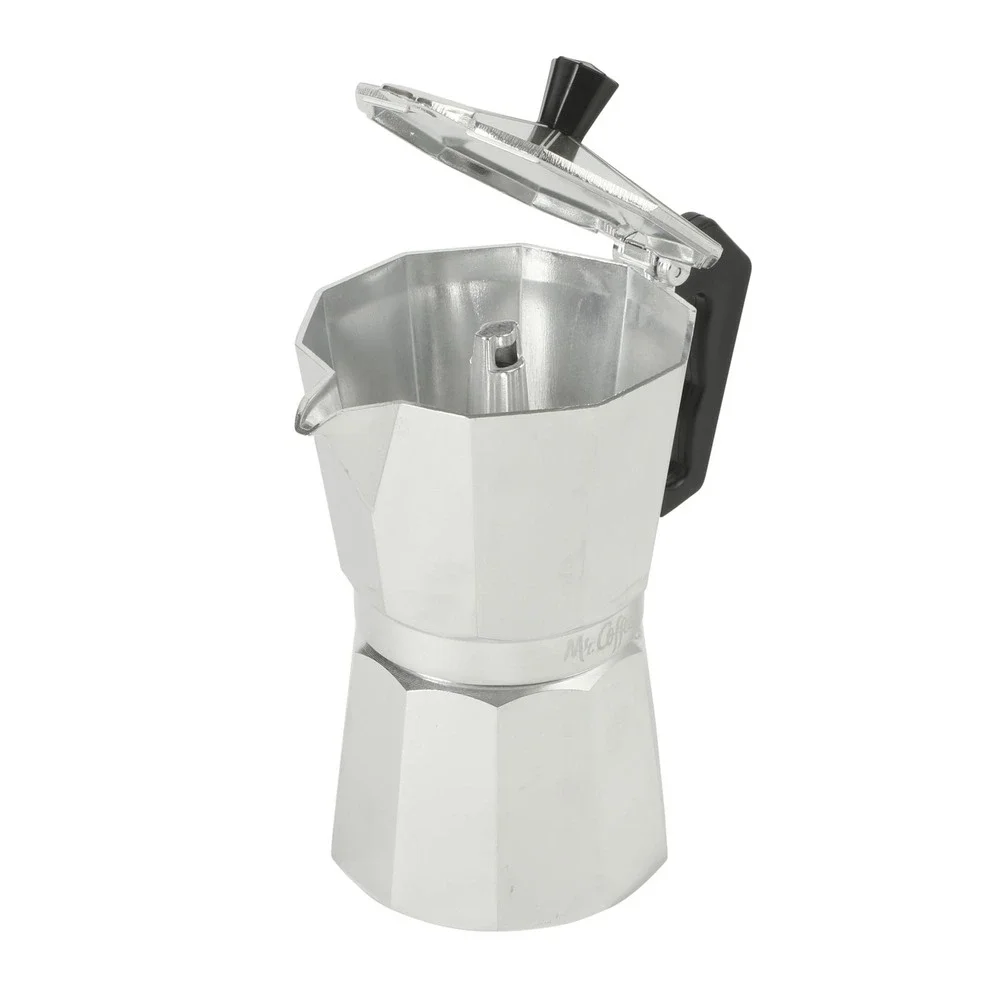 Mr. Coffee Espresso Maker Unisex 6 Cup Silver New Brixia Moka Pot 67858.03